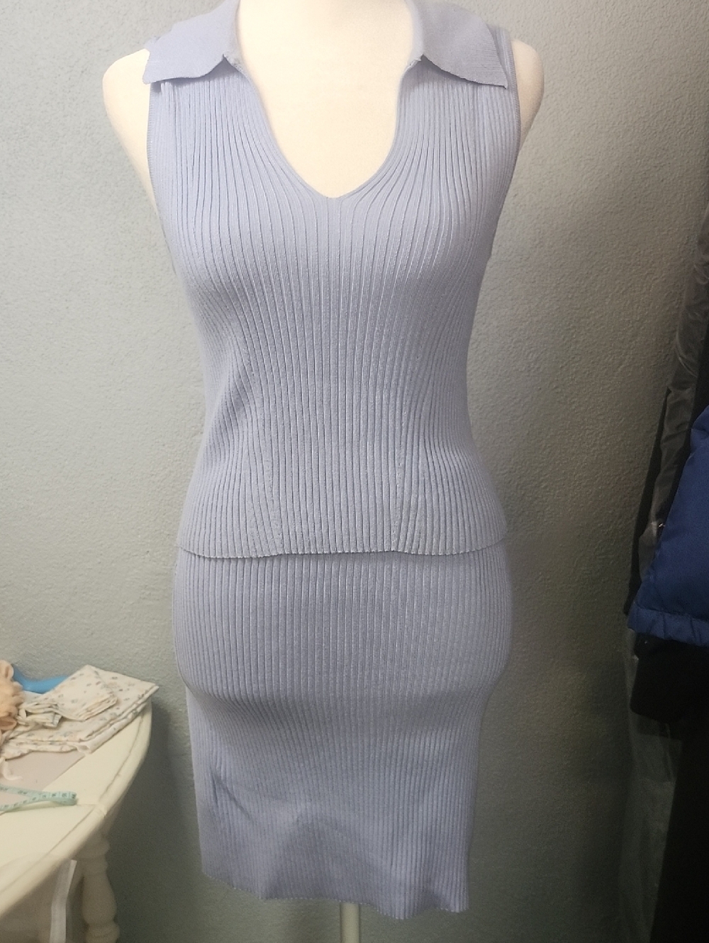 Sleeveless Ribbed Knit 2 Pc. Top And Skirt - Light Lavender